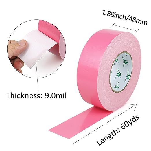 BOMEI PACK Pink Duct Tape, Heavy Duty Strong Waterproof Industrial Color Duct Tape 9.0mil x 1.88inch x 60yds for Packing and Repairing