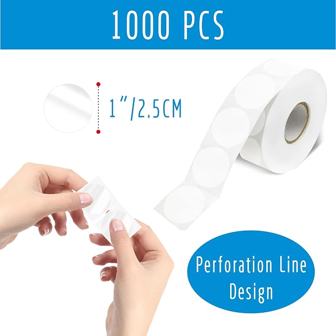 1000 PCS Round Clear Seal Stickers, Transparent Envelope Mail Wafer Seal Self Adhesive Package Circle Label Dots with Perforation Line for Envelopes, Boxes and Gift Packaging (1” in Diameter)