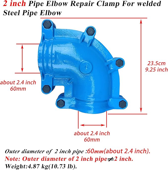 Pipe Repair Clamp For 2 Inch Welded Steel Pipe Elbow(Outer Diameter of the Pipe and Elbow are about 2.4 inch),90 Degree Elbow Leak Sealer,Long Radius,Only Suitable for Welded Steel Pipes