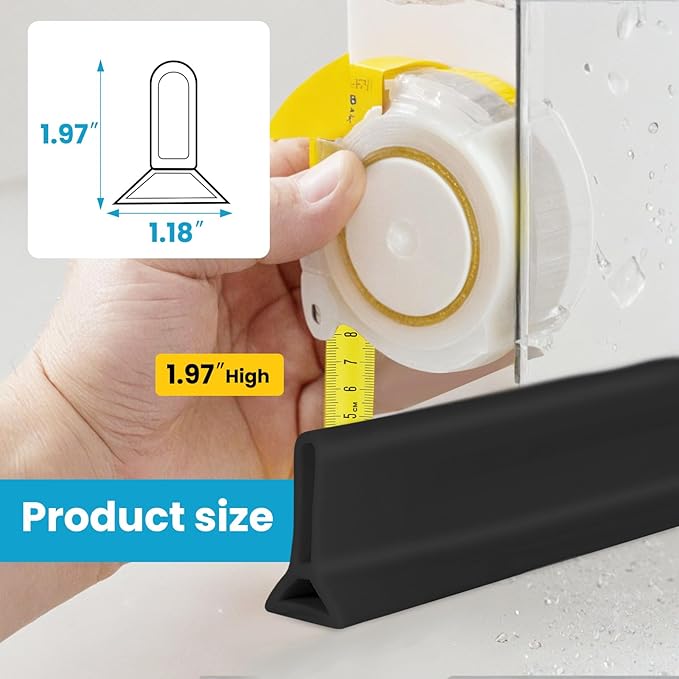 67" Collapsible Shower Threshold Water Dam Shower Water Stopper Barrier Keeps Water Inside Threshold Dry and Wet Separation Suitable for Bathroom Kitchen Sink Bathtub and More
