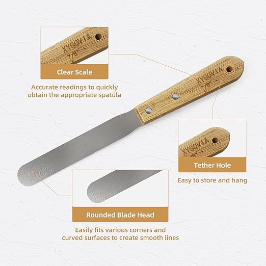 7-piece Caulking Spatula with Wooden Handle, Professional Stainless Steel Caulk Tool Set Finishing Tools, Streamline Spatulas for Caulk Application