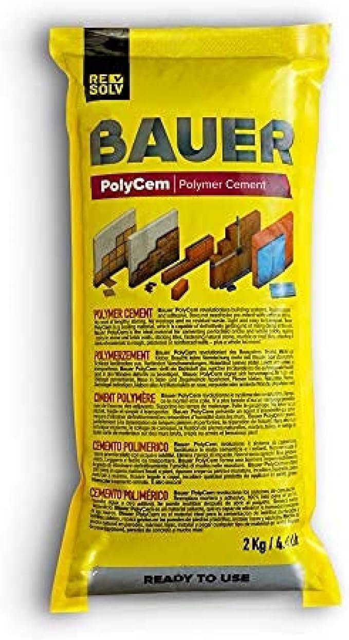 Bauer Instant Polymer Cement - Ready-to-Use Alternative to Mortar & Adhesives - Versatile Concrete & Stone Tile Crack Repair & Brick Repair, Convenient, Durable & Easy to Store - 2kg