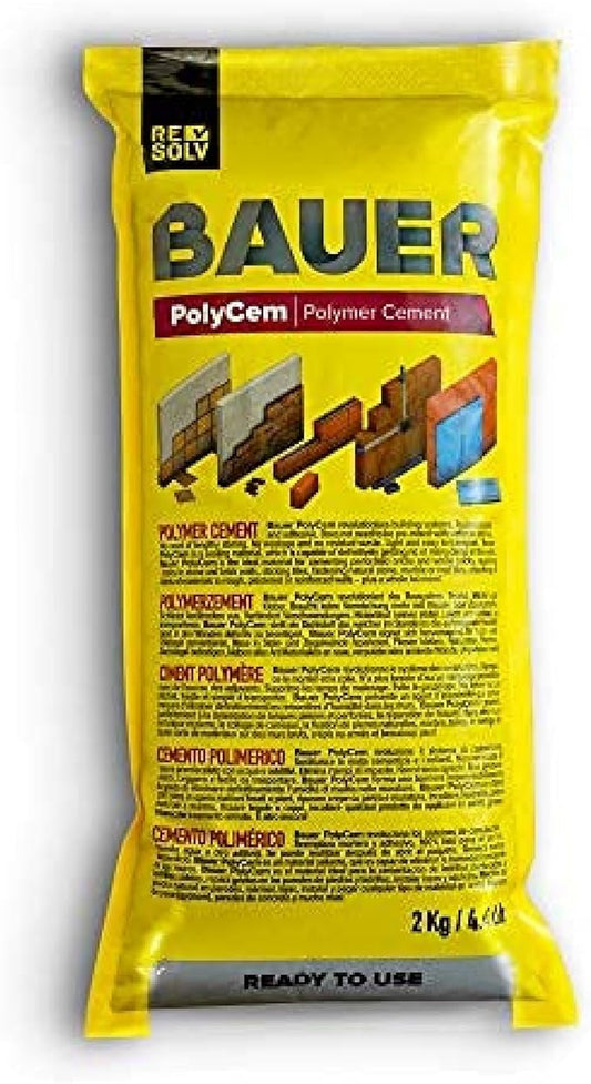 Bauer Instant Polymer Cement - Ready-to-Use Alternative to Mortar & Adhesives - Versatile Concrete & Stone Tile Crack Repair & Brick Repair, Convenient, Durable & Easy to Store - 2kg