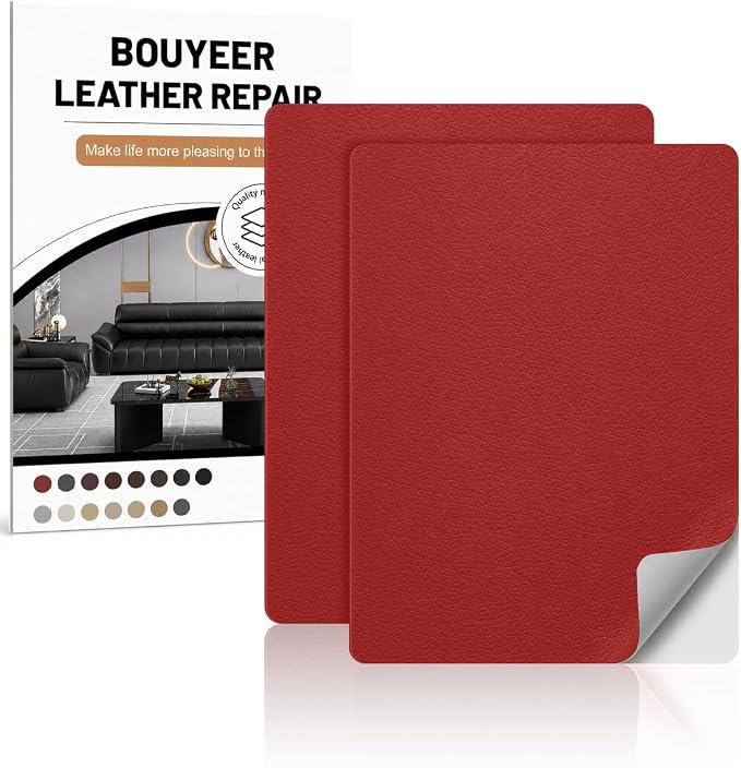 BOUYEER Leather Repair Patch Tape Kit,Self Adhesive Leather Repair for Sofa，Car Seat,Office Chair,Furniture,Jacket,Waterproof Strong Adhesive Vinyl Repair Kit. 8 in x 11 in,Red