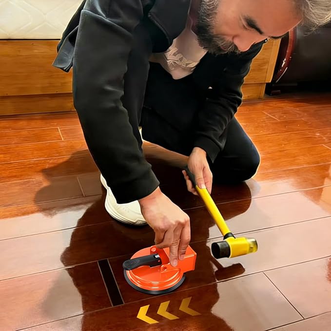 Floor Gap Fixer Tool, Upgraded Heavy Duty Laminate Floor Suction Cup Gap Repair Tool, Over 152 Pounds Load Capacity, Flooring Gap Tool for Vinyl & Wood Floor Repair, Orange, Model 5D