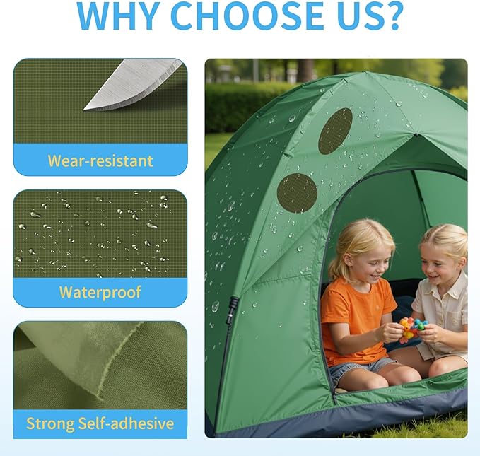 Waterproof Nylon Fabric Repair Tape Tent Repair Kit, 4pcs Outdoor Gear Tenacious Fix Tape, Self-Adhesive Fabric Patches for Clothes, Down Puffer Jacket, Tent, Sleeping Bag, Backpack, Dark ArmyGreen
