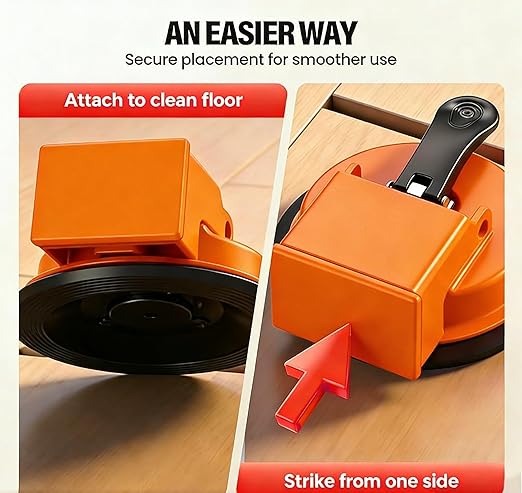 Floor Gap Fixer Tool, Cast Aluminum, Heavy Duty Flooring Repair Kit with Vacuum Suction Cup for Laminate, Vinyl, Wood and Tile Floors (Orange)