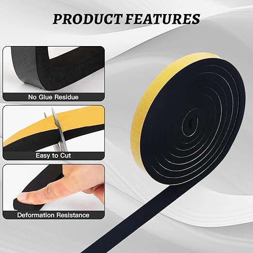 High Density Foam Tape - 1/2'' x 1/4'' x 13Ft Weatherproof Adhesive Prevent Condensation Heat Resistant Flame Retardant Weather Stripping Easy to Cut & Install & Remove for Car Doors Pipes Windows