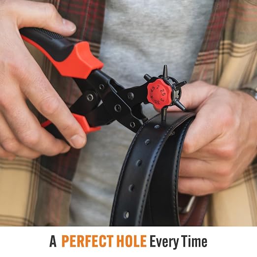 Pro-Master Belt Hole Puncher for Leather - Heavy Duty Rotary Leather Punch Tool for Belts, Watch Bands & Bags - Double Lever Action, Ergonomic Cushioned Non-Slip Handles - 2mm to 4.5mm Punching Kit