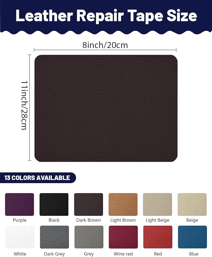 Leather Repair Patch Tape Kit,Self Adhesive Leather Repair for Sofa，Car Seat,Office Chair,Furniture,Jacket,Waterproof Strong Adhesive Vinyl Repair Kit. 8 in x 11 in,Coffee