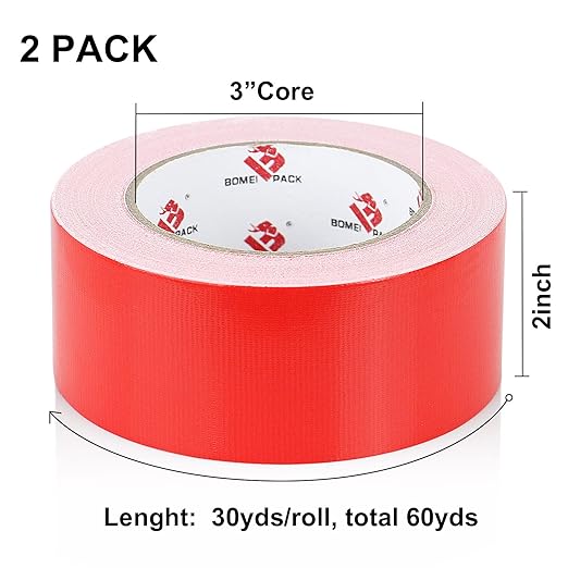BOMEI PACK 3 Pack Duct Tape Red,2 Inch x 30 Yards,9 Mil Thick Heavy Duty Strong Tape Duct,Waterproof,No Residue,Flexible,Tear by Hand,Industrial Grade for Repairing,Fxing and Packaging (Red)