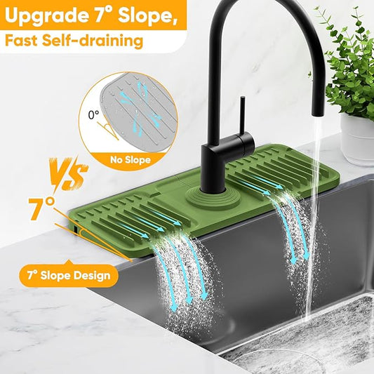 14.6 inch Faucet Mat for Kitchen Sink Splash Guard[7° Slope Fast Self-draining][Snap Lock Fit]Kitchen Sink Faucet Mat Splash Guard Kitchen Sink Area Water Splash Guard Behind Faucet Draining Mat