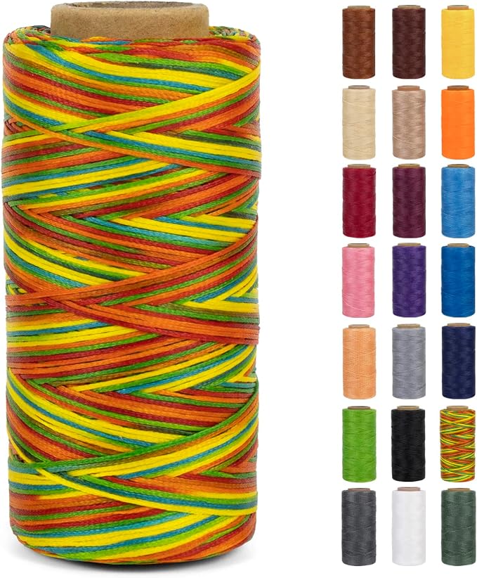 0.8mm Waxed Thread for Leather Sewing, 284 Yards, 150D Flat Wax String, Waxed Cord for Bracelet Making, Bookbinding, Shoe Repairing, Leather Projects, DIY Crafts (Colorful)