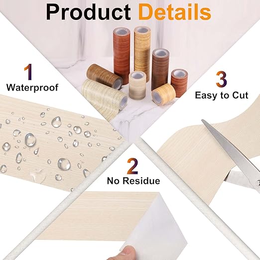 PATIKIL Wood Grain Tape 12" x 32 ft, Self-Adhesive Wood Texture Repair Tape Realistic Wooden Effect Patch for Furniture Cabinets Floor Walls, Poplar Wood
