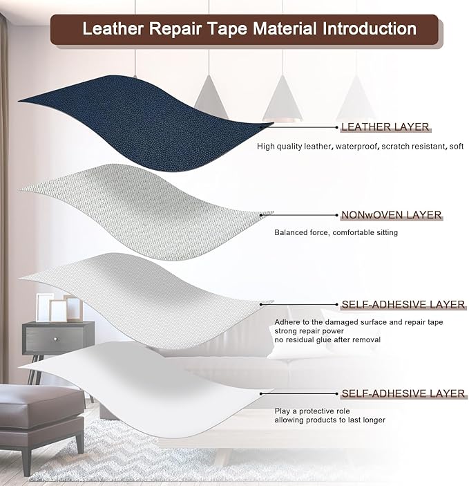 JDLUGH Sofa Leather Repair Patch Tape 8.2x11 Inch2PCS Large Self Adhesive Leather Sofa, Car Seat, Leather Furniture, Vinyl Repair Patch Kit (8.2x11 Inch, Blue1.0)