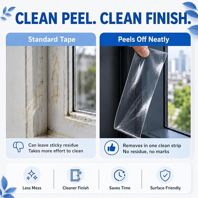 Window Sealing Tape, 3 Inch x 165 FT Clear Weather Stripping Tape for Drafty Windows, Window AC Units, No Residue Removable Waterproof Insulation Tape for Winter and Summer (Clear, 3-Inch x 55 Yards)