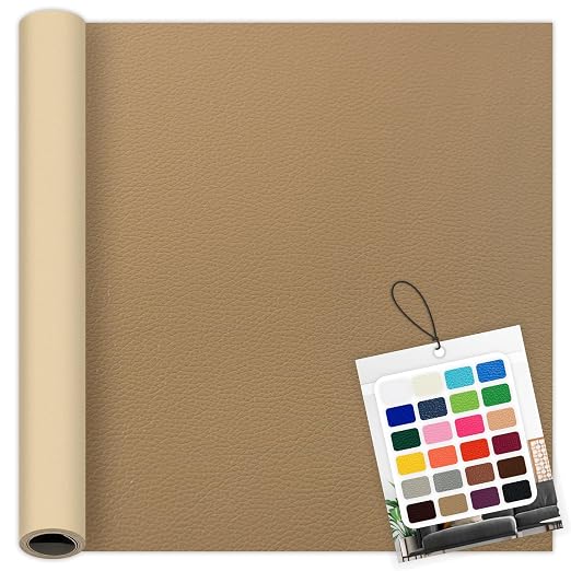 Khaki Leather Repair Patch, 39.3 x 19.6 Inch Self Adhesive Leather Repair Tape, Large Vinyl Leather Repair Kit for Furniture, Car Seats, Sofats, Couch, Office Chair