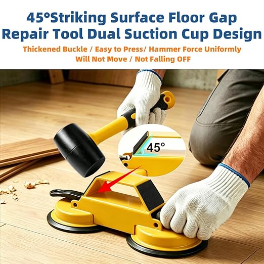 Floor Gap Fixer Tool Enhanced Suction Cup 45°Striking Surface Floor Laminate Flooring Tools with Suction Cup and Mallets and 6pcs Sticky Pads Slot Cutter for Vinyl Flooring Repair Tool (Yellow)