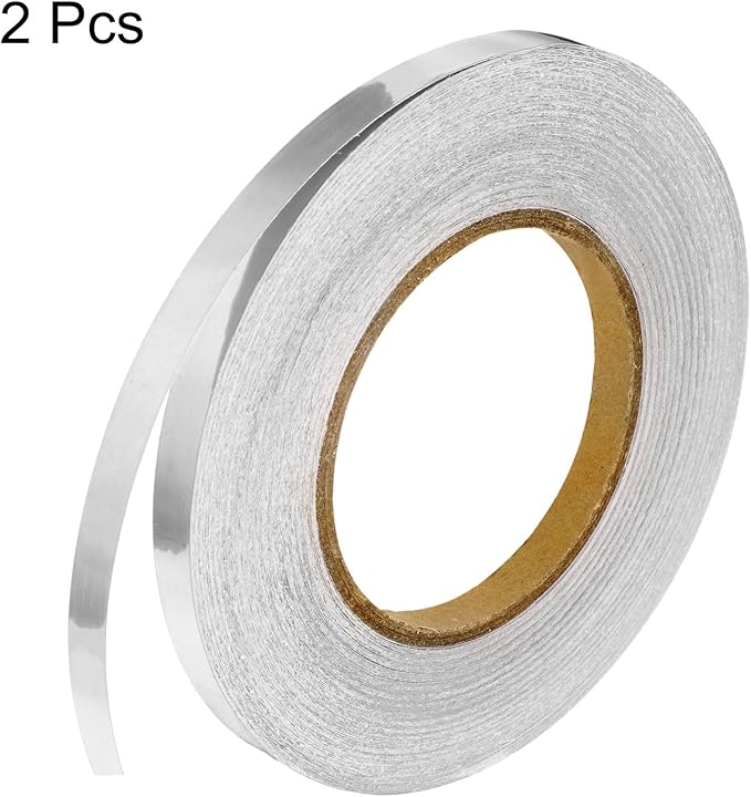 HARFINGTON 2Pcs Floor Tiles Silver Foil Lines Metallic Mirror Tape 0.4" x164 Ft Self Adhesive Decor Floor Wall Seam Sticker Waterproof Gap Sealing Tape for Kitchen Bathroom Cabinet