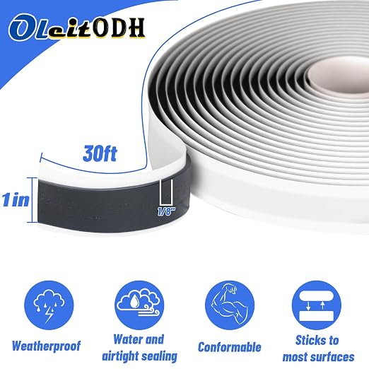 Oleitodh Black Butyl Seal Putty Tape 1 Inch x 30 Feet(4 Pack),Leak Proof Butal Tape for RV Repair, Window, Boat Sealing, Glass and EDPM Rubber Roof Patching