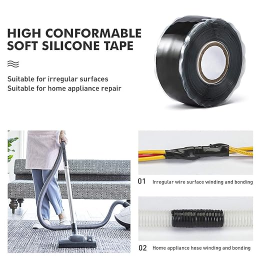 CLAVICHORD Seal Self Fusing Silicone Tape - 1 Inch Wide and 15 Feet Long Weatherproof Self Fusing Sealing Tape for Emergency Pipeline Repair/Cable Bandage/Tool Fixing（Black）