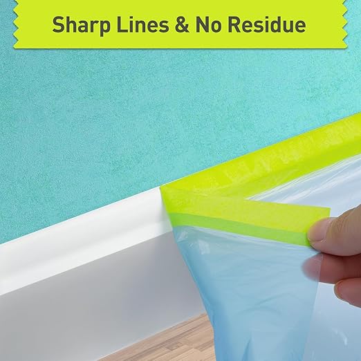 Tangibay Pre-Taped Masking Film for Painting - 22" x 66' Painters Plastic Sheeting with Automotive Paint Tape and Drape for Covering Cars, Walls, Windows and Furniture Protection (3 Rolls)