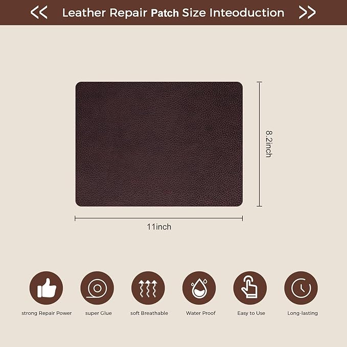 JDLUGH Sofa Leather Repair Patch Tape, 8.2x11 Inch2PCS Self Adhesive Couch, Car Seat, Office Chair, Leather Furniture, Vinyl Repair Patch Kit for Furniture (Brownish Brown)