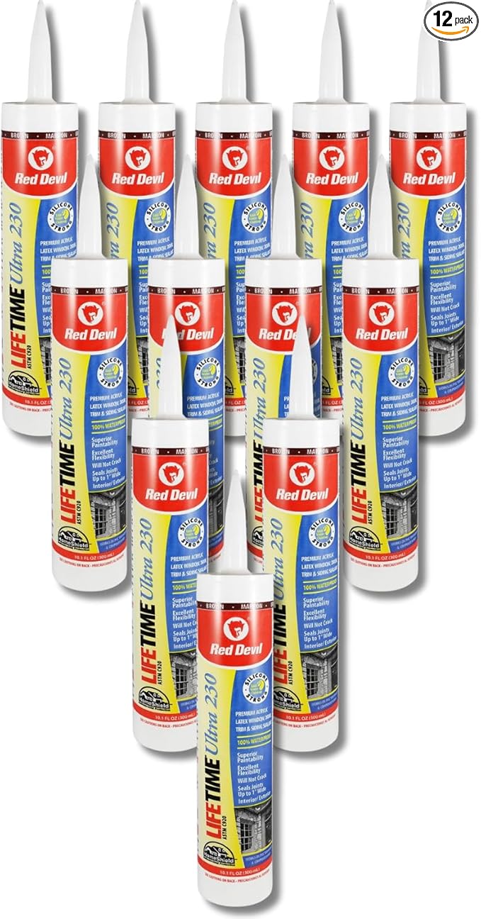 Red Devil 077040 Lifetime Ultra Premium Elastomeric Acrylic Latex Sealant, Brown, 10.1 oz, Pack of 12