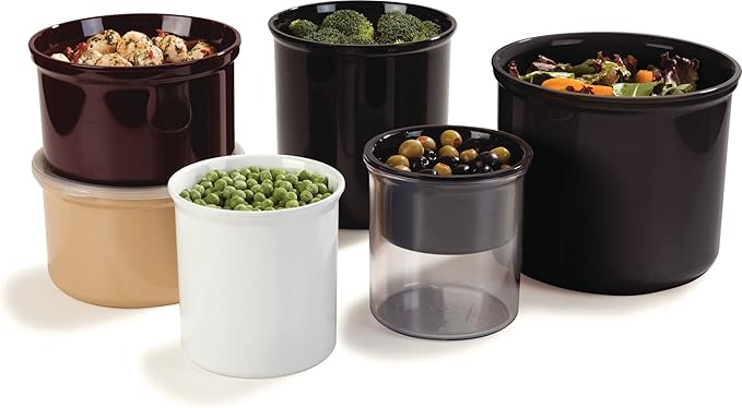 Carlisle FoodService Products Classic Round Storage Container Crock with Lid for Kitchen, Restaurants, Home, Plastic, 1.5 Quarts, Brown, (Pack of 6)