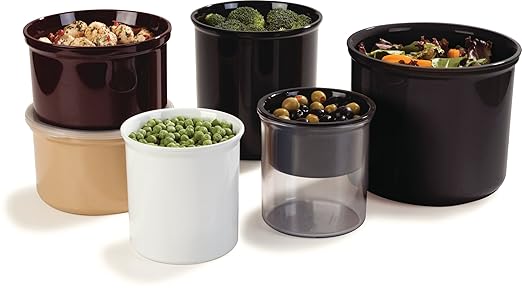 Carlisle FoodService Products Classic Round Storage Container Crock with Lid for Kitchen, Restaurants, Home, Plastic, 1.2 Quarts, White