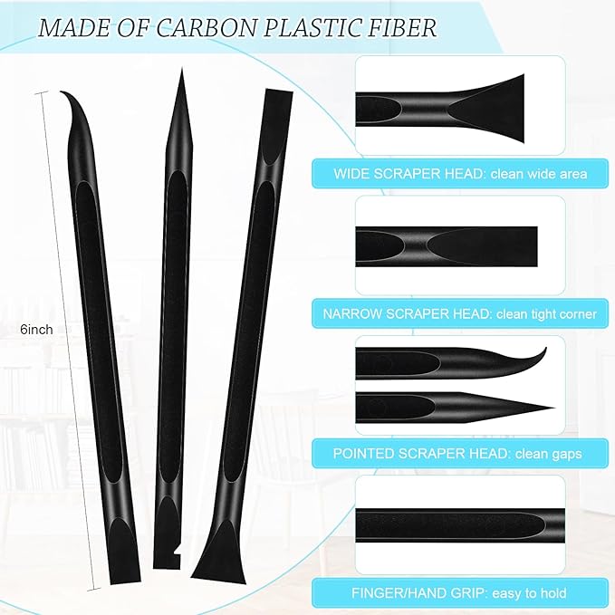 Honoson Non-scratch Plastic Scraper Tool Carbon Fiber Plastic Cleaning Tool Pen-shaped Stiff Scraper for Kitchen Sticker Scratch Cleaning(White)