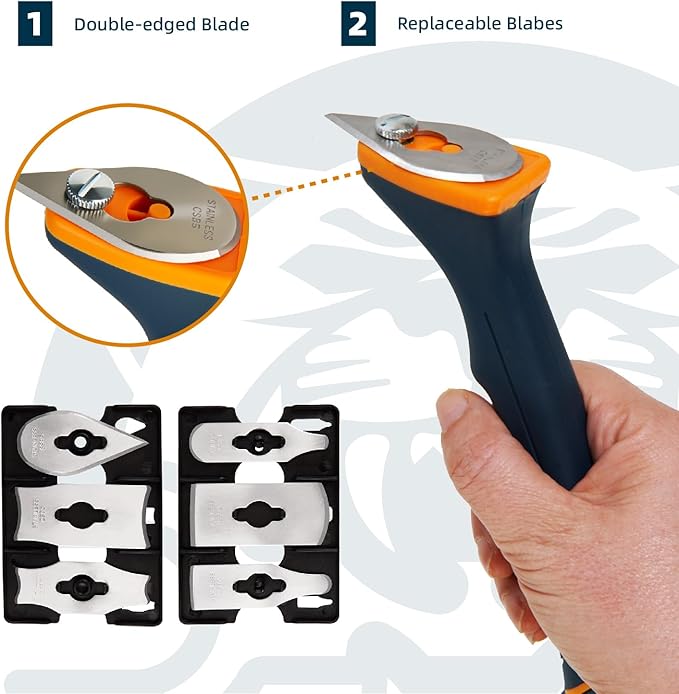 MANUFORE Soft Grip Contour Paint Scraper, 6pcs Different Stainless Steel Blades for Removing Paint, Varnish, Putty Caulk or Rust for Scraping Various Rounded and Contoured Wood Surfaces Orange