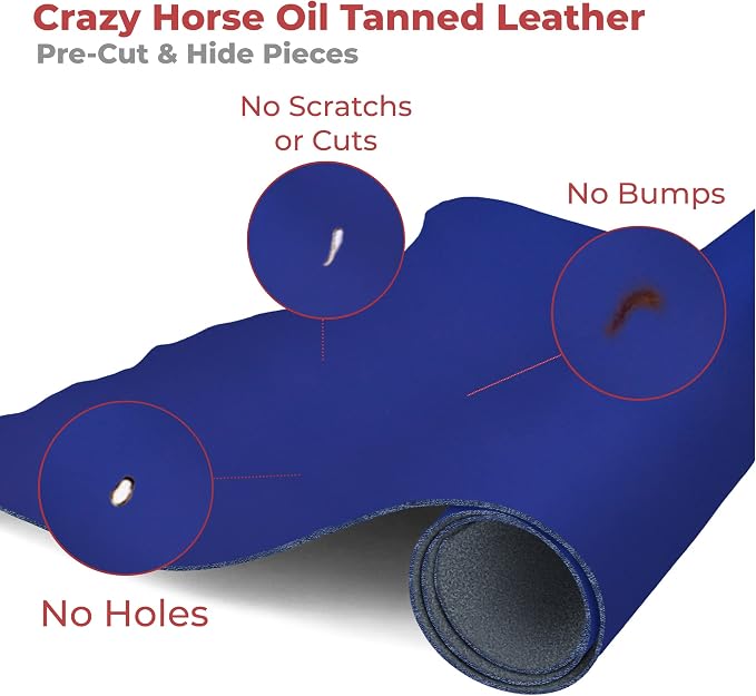 ELW Crazy Horse Leather 5-6 OZ (2-2.4mm) | Blue | Pre-Cut 2.5-4 SQ FT 2PCS | Full Grain Cowhide Handmade Leather for DIY, Crafts, Sheaths, Sewing, Workshop
