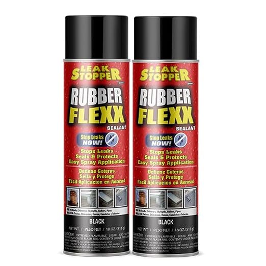 Leak Stopper Rubber Flexx – 18oz Waterproof Repair & Sealant Spray - Point & Spray to Seal Cracks, Holes, Leaks, Corrosion & More | Black – 2 cans