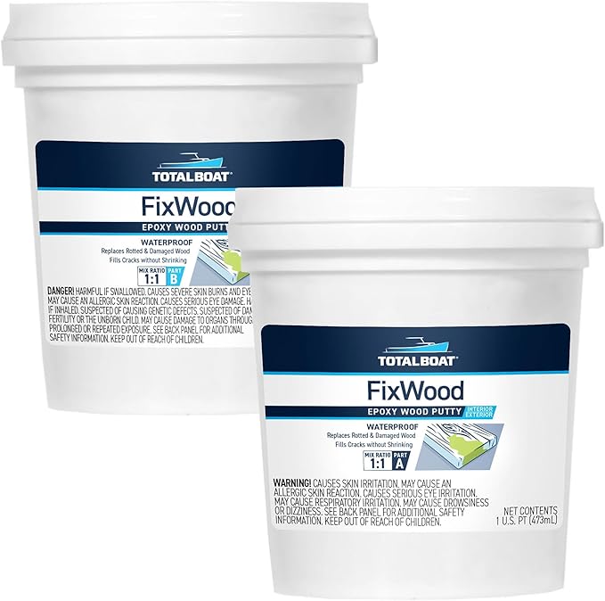 TotalBoat Fixwood | Marine Grade Epoxy Putty | Stainable Paste Filler for Damaged Wood Repair or Replacement