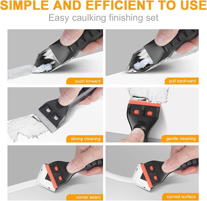 Silicone Caulking Tool Kit 3-in-1: Grout Sealant Remover Finishing Scraper Tools - Easy Caulk Removal Sealing Smoothing Bathtub Toilet Bathroom Shower Corner Tiles Joint Floor Sink