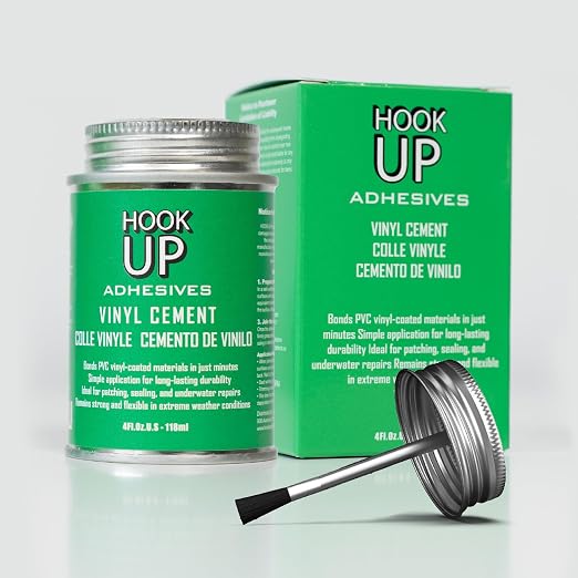 HOOK UP Vinyl Cement – Waterproof Pool Liner Repair Glue for Vinyl & PVC, Fast-Drying Flexible Contact Cement for Inflatables, Air Mattresses, Boats, Tarps, Hot Tubs & Pool Patch Repairs (4 oz)