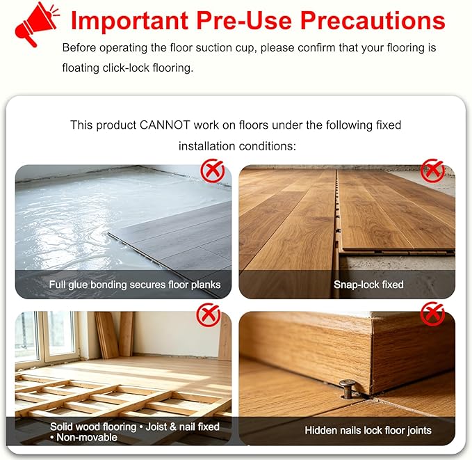 Floor Gap Repair Tool-Heavy Duty Iron Plank Grabber with Enhanced Suction Cup, Quick Lock Puller for Laminate for Floating Laminate & Vinyl Plank Flooring Repair, with 6 Sticky Pads & Cleaning Blade