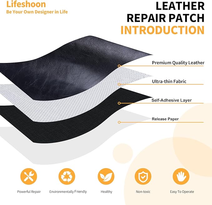 Lifeshoon Leather Repair Patch, 17X158 Inch Glossy Self Adhesive Leather Repair, Large Vinyl Patch Tape for Couches, Furniture, Car Seats, Cabinets, Wall, Handbags （17X158 Inch, Black）