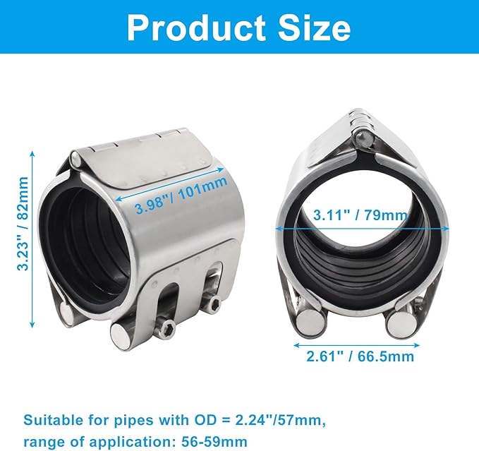 Pipe Repair Clamp, Galvanized Pipe Repair Kit, Leak Repair Clamp for Plastic and Metal Pipes(56mm-59mm/2 inch)