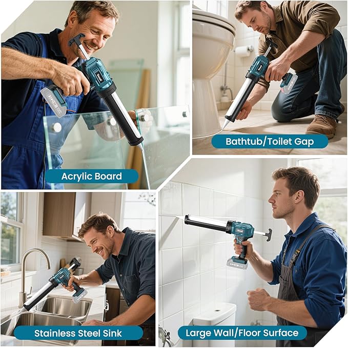 Electric Caulking Gun Compatible with 18V Makita Battery, 10 oz Cordless Caulk Gun with Caulking Tools-3 in 1 for Filling/Sealing, 4 Adjustable Speeds, LED Light(Battery Not Included)