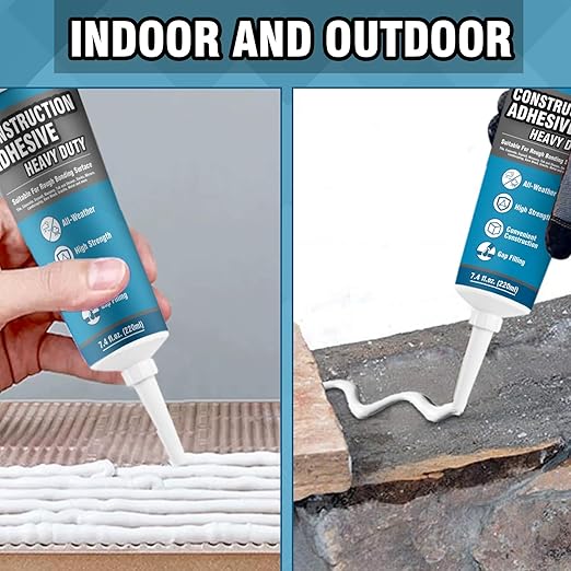 Construction Adhesive Heavy Duty, Cement Glue for Concrete, Floor, Wall, Stone, Wood and More, 14.8 Ounce Tile Squeeze Tube, Suitable for Rough Bonding Surface (220ml*2)