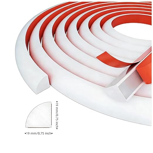 3/4 in x 10 Ft Flexible Quarter Round Molding Trim, Peel and Stick Self-Adhesive Caulk Strip, Waterproof Rubber Edge Trim for Wall Baseboard, Floor Gap, Tile Edging, Backsplash and Shower Seal White