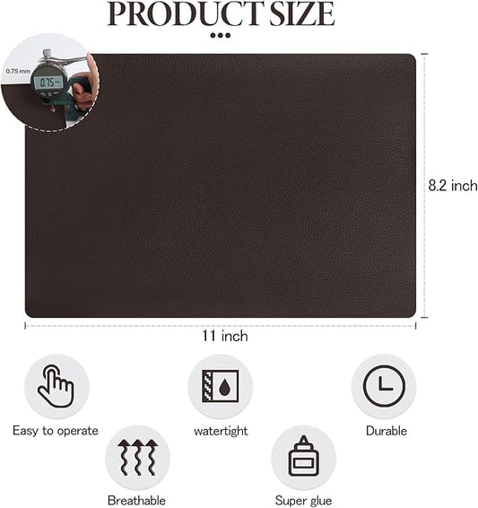 CHEIGHY 2pcs Leather Repair Kit, 8.2X11 inch Self-Adhesive PU Leather Patches for Furniture, Car Seats, Sofa, Office Chair, Belt, Jackets (Dark Coffee)