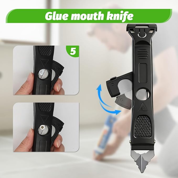 Caulking Tool 6 in 1 Sealant Finishing Tool & Grout Remover Scraper with 6 Silicone Pads, Sealant Removal and Trimming Tool with Squeegee for Bathroom, Window, Door, Kitchen