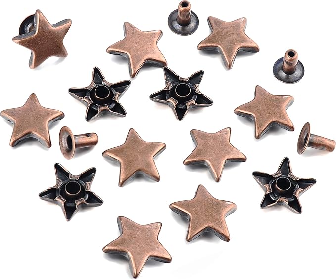 100 Sets 12MM Antique Copper Star Rivets for Leather Star Rivet Studs Garment Rivets Leather Rivets Studs and Spikes for Leather Craft Clothing Bags Belts Dog Collar Shoes DIY Rivets 15/32 Inch