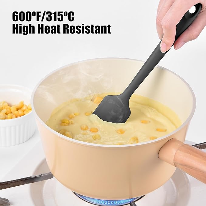 600°F Heat Resistant Small Spatula, Doosu Mini Food-Grade Silicone Bowl Scraper Compact Flexible Kitchen Cooking Baking Tool for Scraping Jar Jams Nut Butters & Mixing Stirring Sauce (Black)