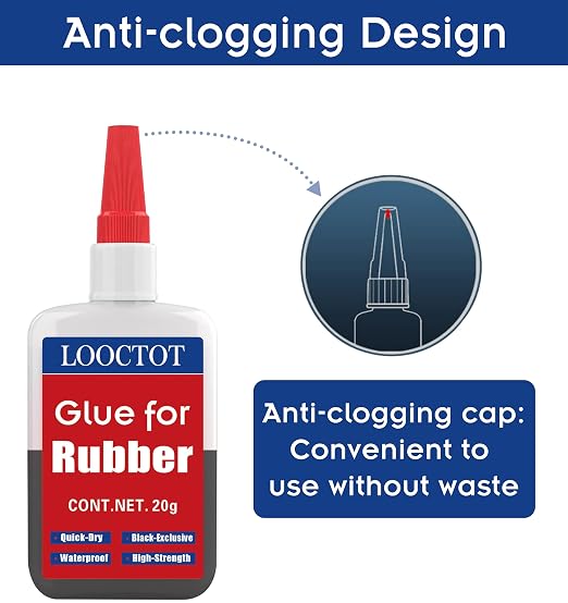 LOOCTOT Black Rubber Glue,Super Instant Glue Bonding Between Rubbers,Rubber and Other Materials;Instant Cement for Tire,Tube, Edge,etc(20g)