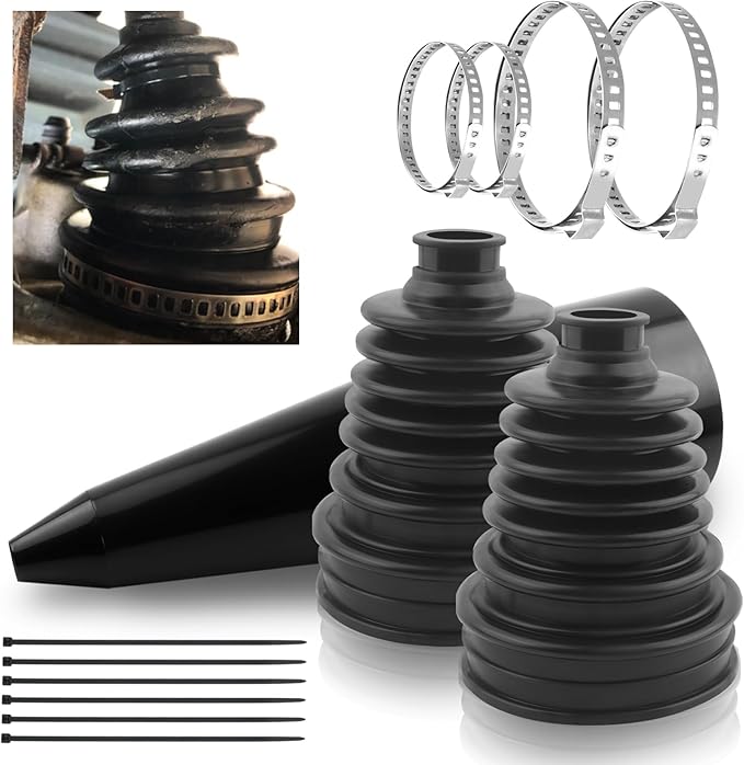 2PCS CV Boot with 4 Stainless Steel Clamps & 6 Cable Ties & 1 Cone,Waterproof Dustproof CV Axle Boot Repair Kit for Protect Axle,Universal CVs Joint Boots Fits for Most Cars