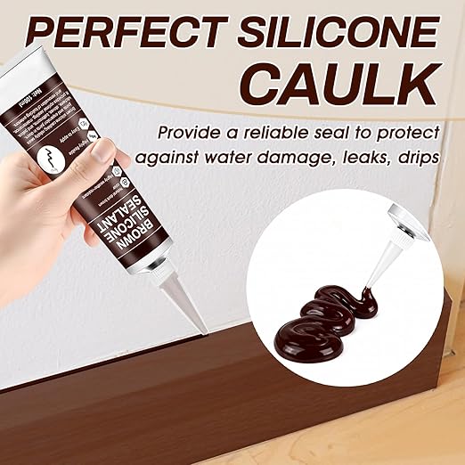 2 PCS Brown Caulk, 100% Waterproof Brown Silicone Caulk for Bathroom Shower Kitchen Tile Floor Sealing, Stronger Adhesion, Shrink & Crack Proof, with a Scraper for Applying Evenly, 100mlx2